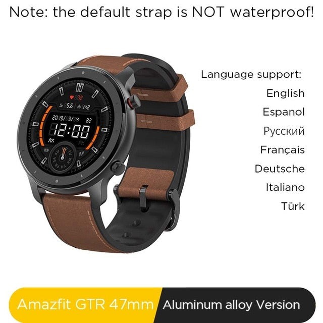 Global Version Amazfit GTR 47mm Smart Watch 5ATM Waterproof Smartwatch 24Days Battery Music Control Leather Silicon Strap