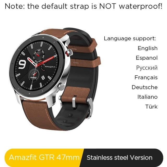 Global Version Amazfit GTR 47mm Smart Watch 5ATM Waterproof Smartwatch 24Days Battery Music Control Leather Silicon Strap