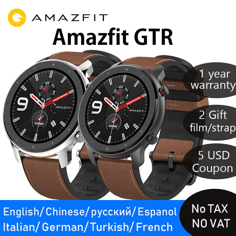 Global version amazfit gtr 47mm smart watch AMOLED Screen 24-Day battery life GPS watch 50ATM waterproof Swimming