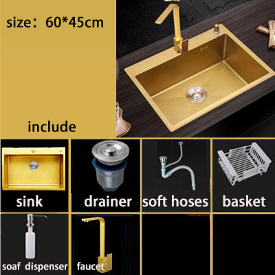 Gold kitchen sink 304 Stainless Steel single bowl above counter or udermount sink Vegetable Washing basin Sinks kitchen Golden