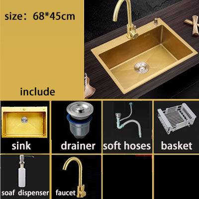Gold kitchen sink 304 Stainless Steel single bowl above counter or udermount sink Vegetable Washing basin Sinks kitchen Golden