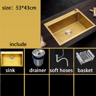 Gold kitchen sink 304 Stainless Steel single bowl above counter or udermount sink Vegetable Washing basin Sinks kitchen Golden