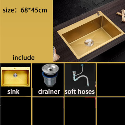 Gold kitchen sink 304 Stainless Steel single bowl above counter or udermount sink Vegetable Washing basin Sinks kitchen Golden