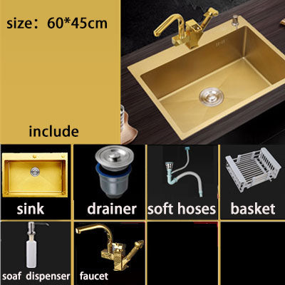 Gold kitchen sink 304 Stainless Steel single bowl above counter or udermount sink Vegetable Washing basin Sinks kitchen Golden