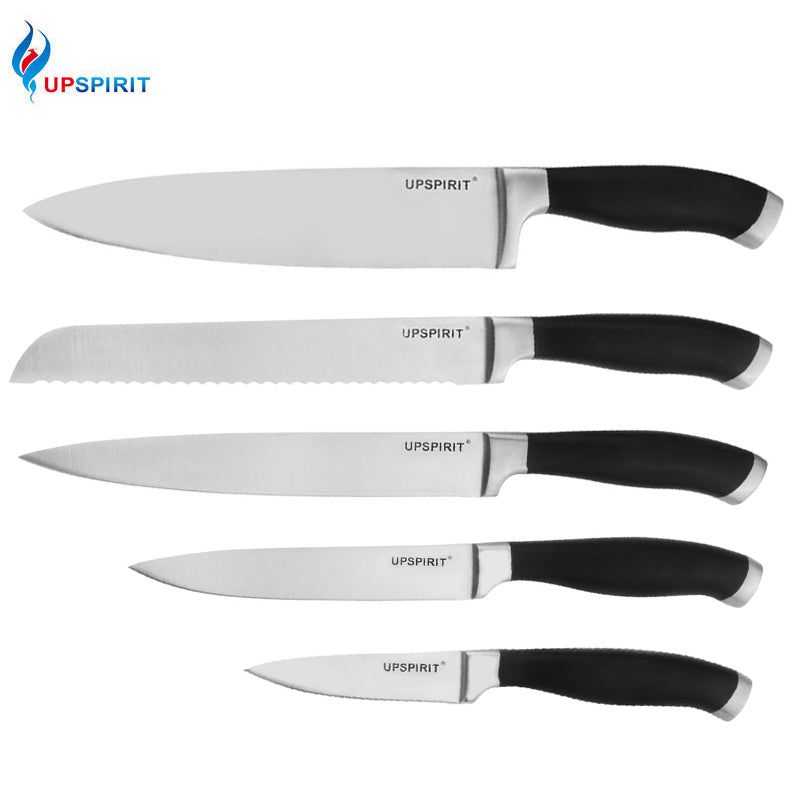 Hot 5Pcs/set  Stainless Steel Kitchen Knives POM Black Handle Bread Chef Knives Slicing Utility Paring Knife Multi Cooking Tools