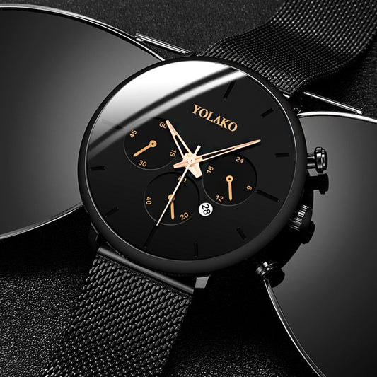 Hot Sale Men Black Stainless Steel Mesh Business Watch Luxury Sport Watch With Date Quartz Wristwatches Relogio Masculino