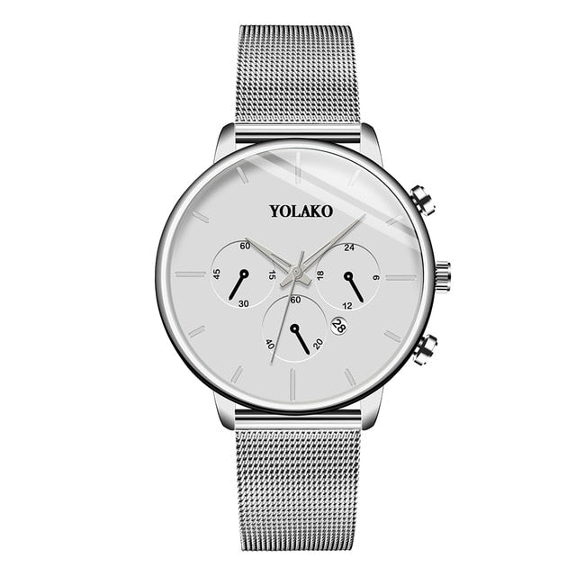 Hot Sale Men Black Stainless Steel Mesh Business Watch Luxury Sport Watch With Date Quartz Wristwatches Relogio Masculino