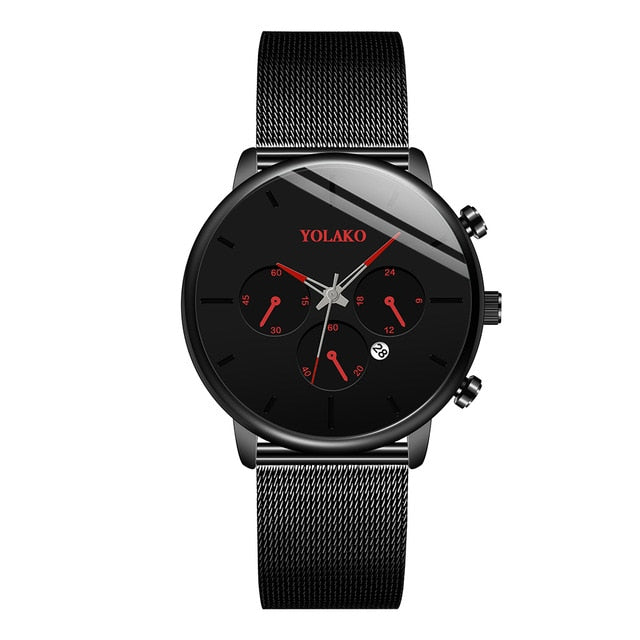Hot Sale Men Black Stainless Steel Mesh Business Watch Luxury Sport Watch With Date Quartz Wristwatches Relogio Masculino