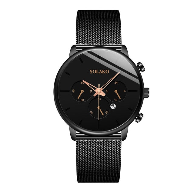 Hot Sale Men Black Stainless Steel Mesh Business Watch Luxury Sport Watch With Date Quartz Wristwatches Relogio Masculino
