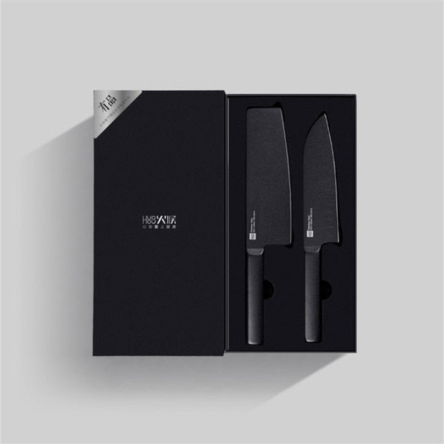 Huohou Cool Black Kitchen Non-stick Knife Stainless Steel Knife Set 307mm Slicing Knife +298mm Chef Knife From xiaomi Youpin