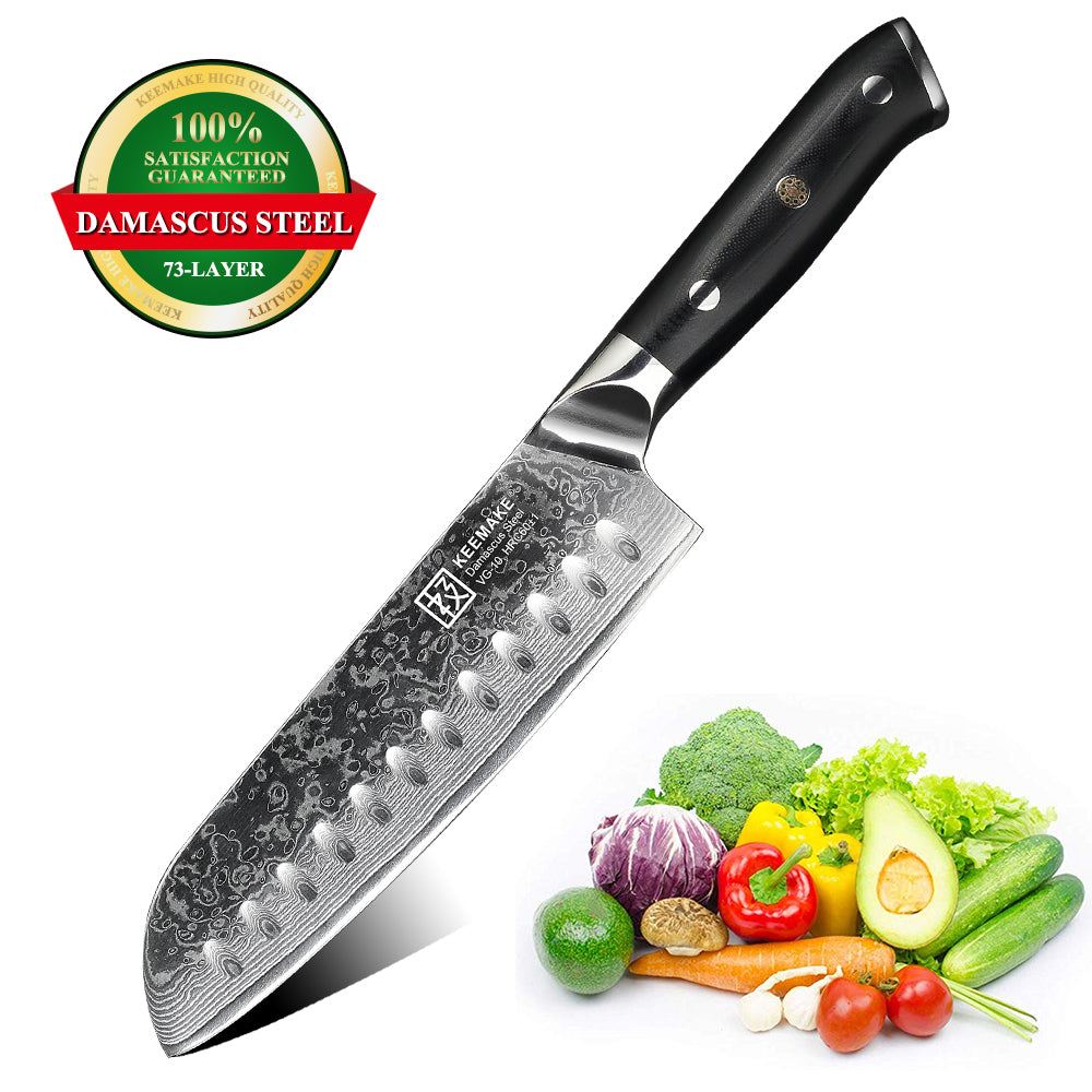 KEEMAKE Santoku Kitchen Knives 7" inch Cutter Tools Damascus VG10 Steel Sharp Strong Blade G10 Handle Meat Chopping Chef Knife