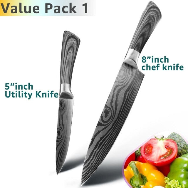 Kitchen Knife 5 7 8 inch 7Cr17 440C Stainless Steel Utility Cleaver Chef Knife Damascus Drawing Meat Santoku Cooking Tool Set