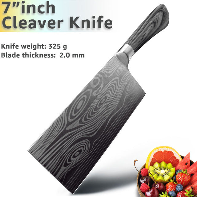 Kitchen Knife 5 7 8 inch 7Cr17 440C Stainless Steel Utility Cleaver Chef Knife Damascus Drawing Meat Santoku Cooking Tool Set