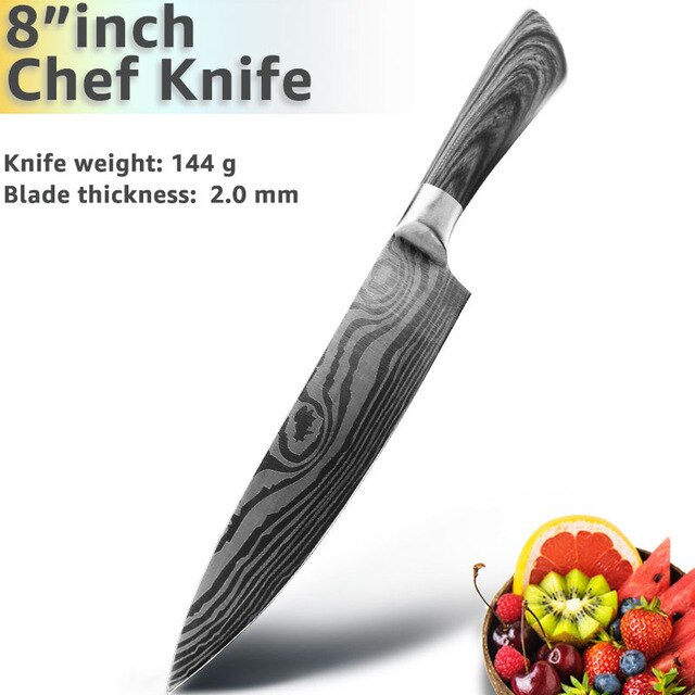 Kitchen Knife 5 7 8 inch 7Cr17 440C Stainless Steel Utility Cleaver Chef Knife Damascus Drawing Meat Santoku Cooking Tool Set