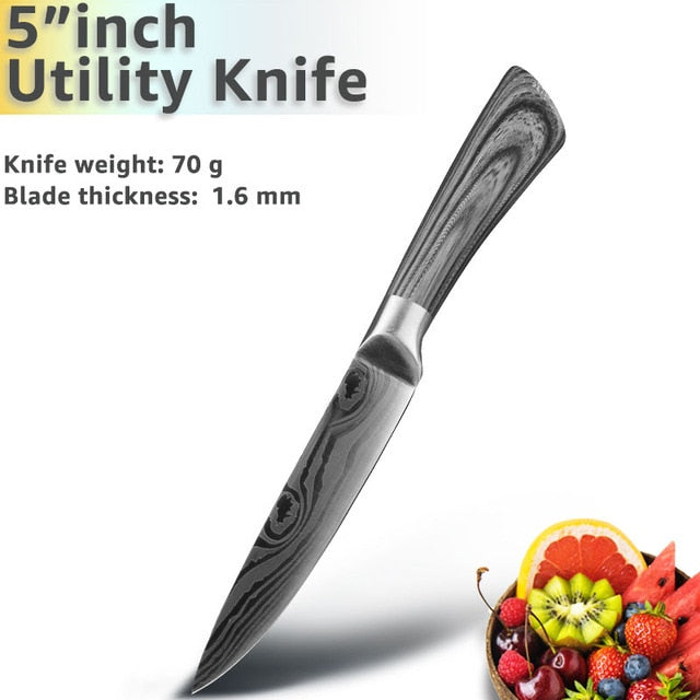 Kitchen Knife 5 7 8 inch 7Cr17 440C Stainless Steel Utility Cleaver Chef Knife Damascus Drawing Meat Santoku Cooking Tool Set