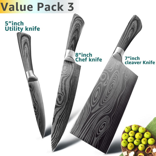 Kitchen Knife 5 7 8 inch 7Cr17 440C Stainless Steel Utility Cleaver Chef Knife Damascus Drawing Meat Santoku Cooking Tool Set
