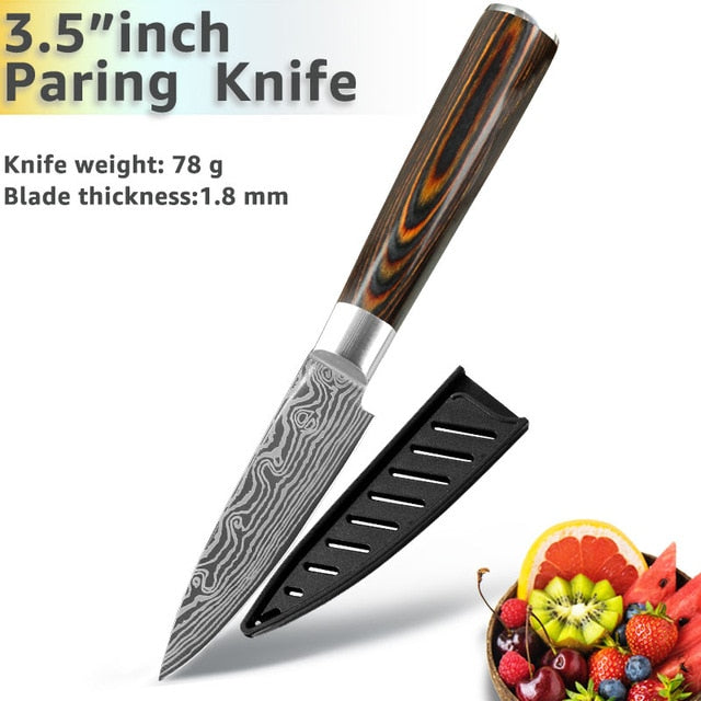 Kitchen Knife 8 Inch Japanese Chef Knives 7CR17 440C Stainless Steel Set Laser Damascus Drawing Slicer Meat Santoku Cleaver Tool