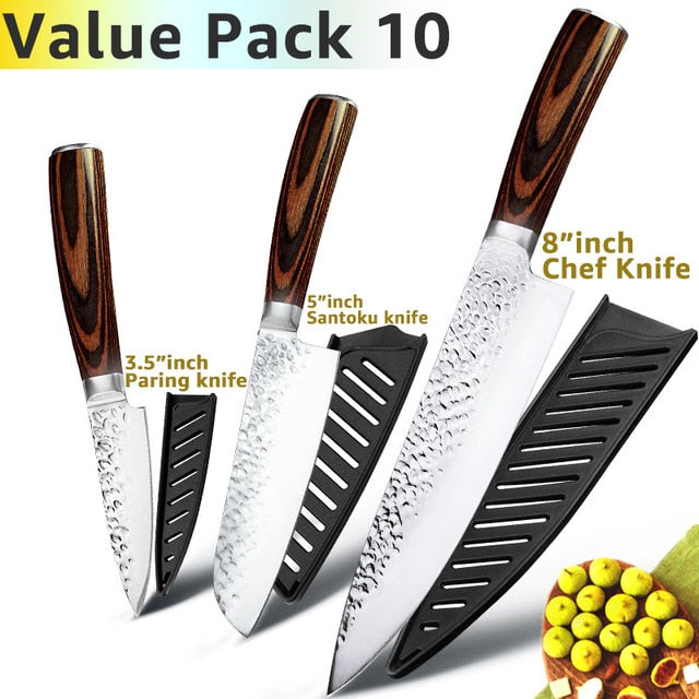 Kitchen Knife 8 inch Chef 7CR17 440C German Stainless Steel Japanese Knives Meat Cleaver Slicer Utility Santoku Knife Tool Set