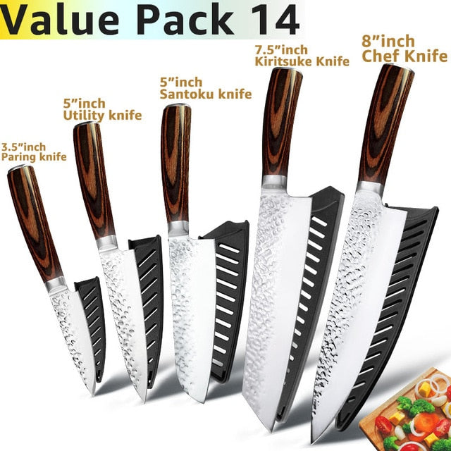 Kitchen Knife 8 inch Chef 7CR17 440C German Stainless Steel Japanese Knives Meat Cleaver Slicer Utility Santoku Knife Tool Set