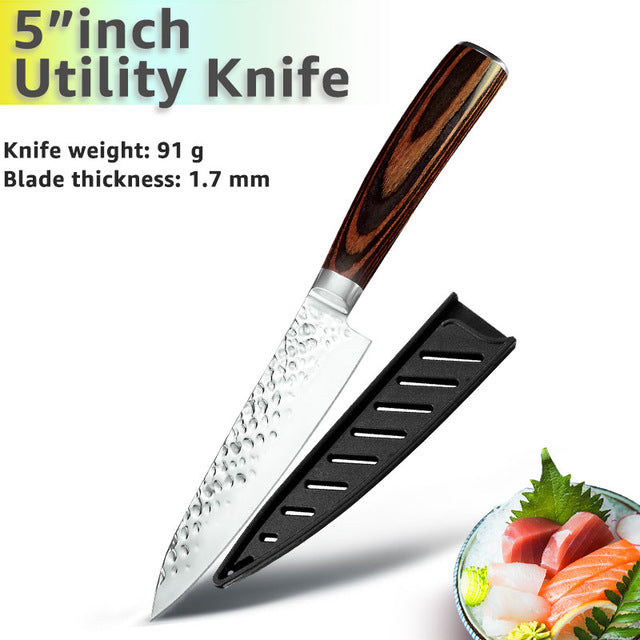 Kitchen Knife 8 inch Professional Japanese Chef Knives 7CR17 440C Stainless Steel Full Tang Meat Cleaver Slicer Santoku Set