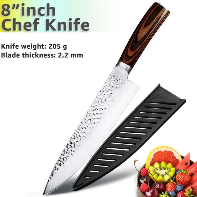 Kitchen Knife 8 inch Professional Japanese Chef Knives 7CR17 440C Stainless Steel Full Tang Meat Cleaver Slicer Santoku Set