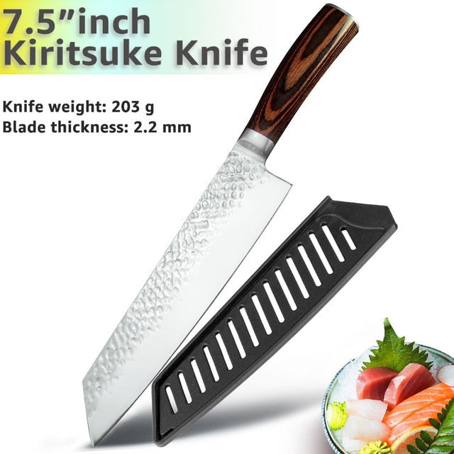 Kitchen Knife 8 inch Professional Japanese Chef Knives 7CR17 440C Stainless Steel Full Tang Meat Cleaver Slicer Santoku Set