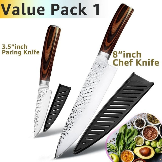 Kitchen Knife 8 inch Professional Japanese Chef Knives 7CR17 440C Stainless Steel Full Tang Meat Cleaver Slicer Santoku Set