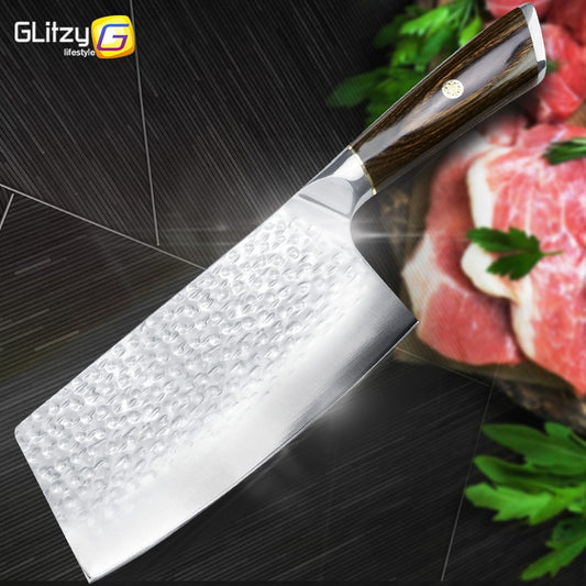 Kitchen Knife Chinese 7 Inch Cleaver Knife 7CR17 440C Forged Stainless Steel Full Tang Chef Butcher Chopper Meat Santoku Tool