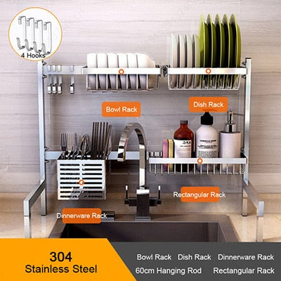 Kitchen Organizer Stainless Steel Kitchen Plate Dish Cutlery Cup Drain Rack Kitchen Shelf Rack Drying Drain Storage Holders