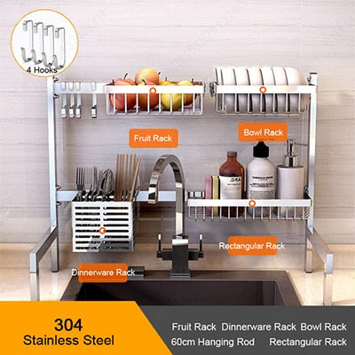Kitchen Organizer Stainless Steel Kitchen Plate Dish Cutlery Cup Drain Rack Kitchen Shelf Rack Drying Drain Storage Holders