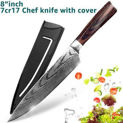 Kitchen knife Chef Knives Japanese 7CR17 440C High Carbon Stainless Steel Imitation Damascus Sanding Laser Knife