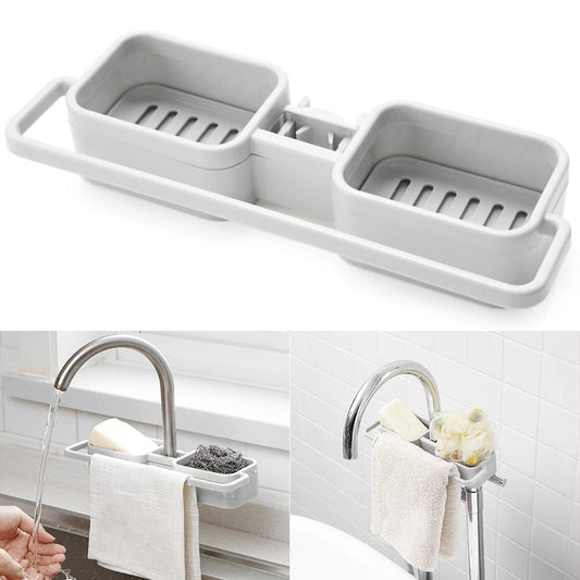 Kitchen sink storage box faucet sponge soap cloth drain rack storage double storage box adjustable kitchen bathroom storage
