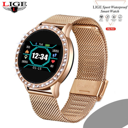 LIGE new Women smart watch  heart rate monitor blood pressure fitness tracker smart watch sports watch ios diamond dial fit bit