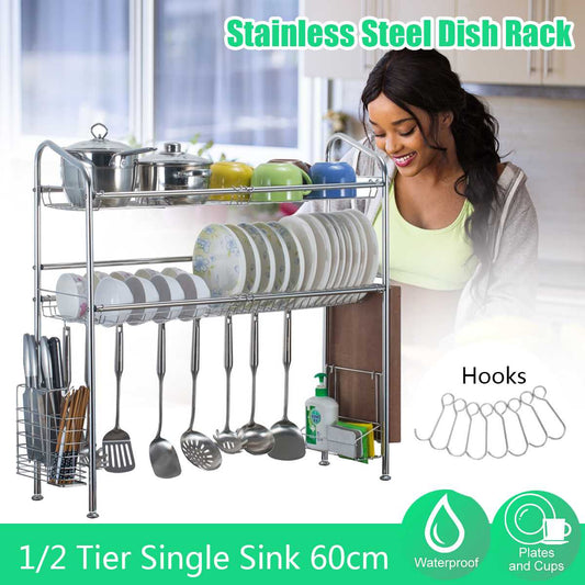 Layer Stainless Steel Kitchen Shelf Organizer Dishes Drying Rack Over Sink Drain Rack Kitchen Storage Countertop Utensils Holder