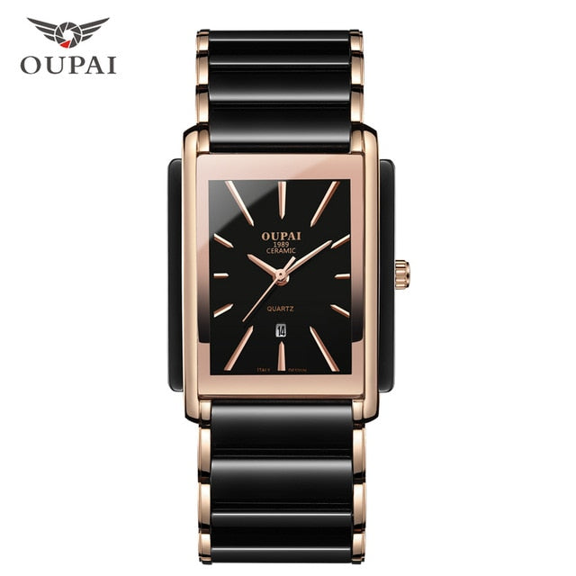 Luxury Ceramic square watches for mens couple clocks black men's quartz wristwatches waterproof man relojes