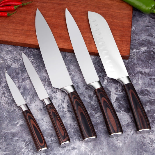 Mokithand 5pcs Kitchen Knife Set Professional Japanese Chef Knives 7CR17 High Carbon Stainless Steel Meat Santoku Paring Knife