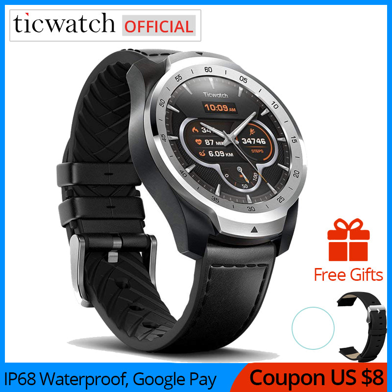 Original Ticwatch Pro Sport Smart Watch Bluetooth WIFI NFC Payments/Google Assistant Android Wear Smartwatch GPS IP68 Waterproof