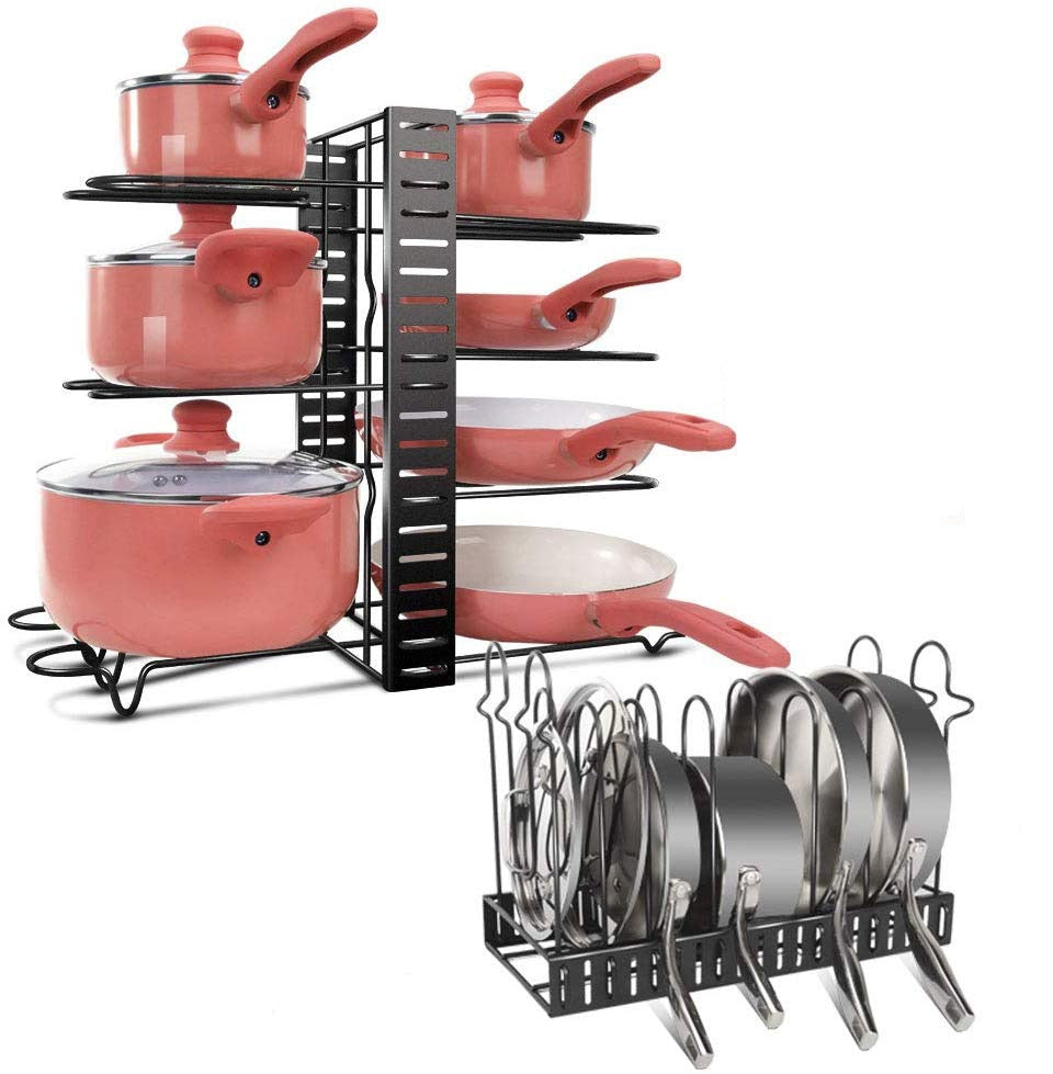 Pan Organizer Rack with 8 Tires Adjustable Cookware Pot Rack for Kitchen Organization and Storage