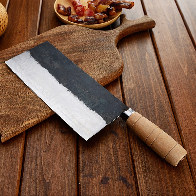 QinS Handmade Forged Kitchen Knife Mulberry Slicing Knife Professional Chinese Style Chef Cutting Meat Vegetable Knife Cleaver