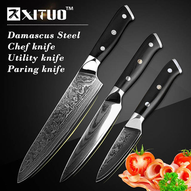 Quality Japan VG10 Damascus steel kitchen knife G10 handle + plum blossom best gift chef knife sharp Cleaver Santoku cook tool