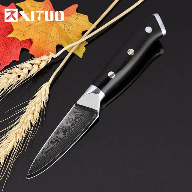 Quality Japan VG10 Damascus steel kitchen knife G10 handle + plum blossom best gift chef knife sharp Cleaver Santoku cook tool