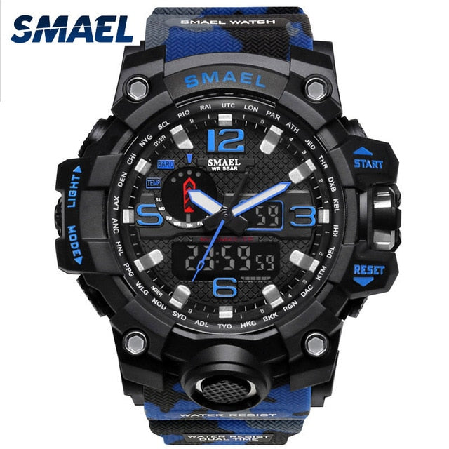 SMAEL Watches Men Sport Watch Man Big Clock Military Watch luxury Army relogio 1545 masculino Alarm LED Digital Watch Waterproof