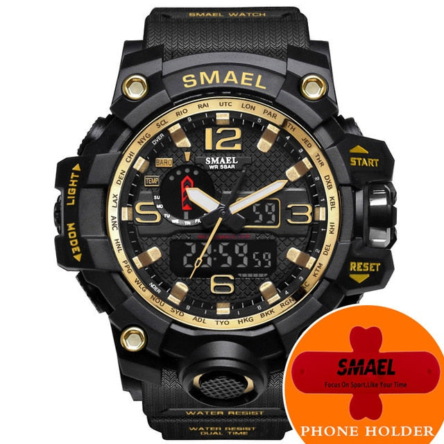 SMAEL Watches Men Sport Watch Man Big Clock Military Watch luxury Army relogio 1545 masculino Alarm LED Digital Watch Waterproof