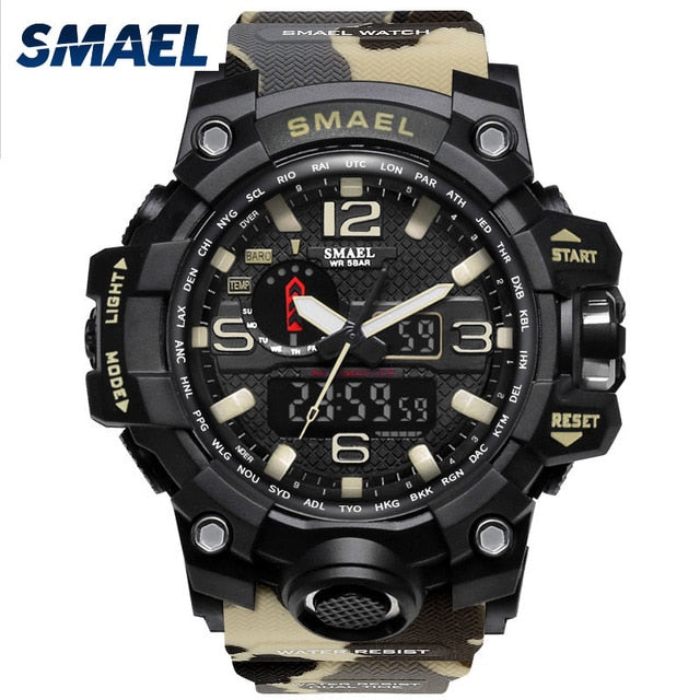 SMAEL Watches Men Sport Watch Man Big Clock Military Watch luxury Army relogio 1545 masculino Alarm LED Digital Watch Waterproof