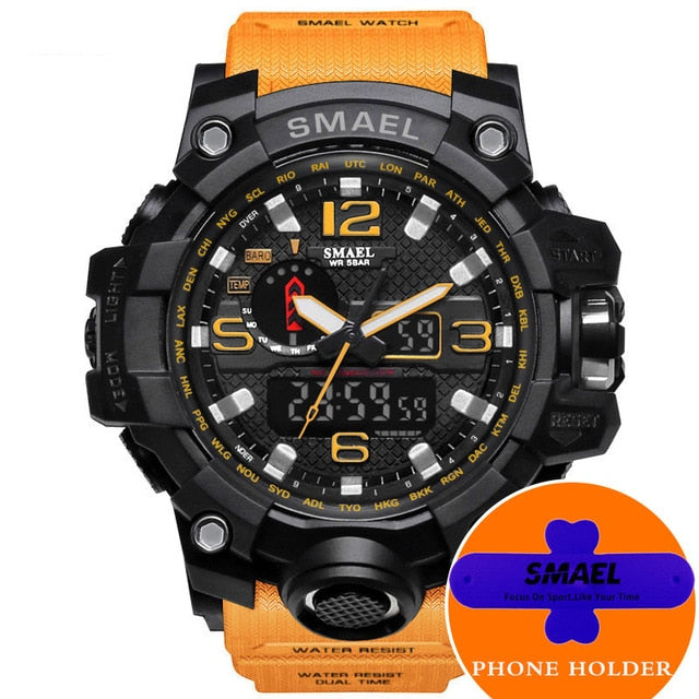 SMAEL Watches Men Sport Watch Man Big Clock Military Watch luxury Army relogio 1545 masculino Alarm LED Digital Watch Waterproof