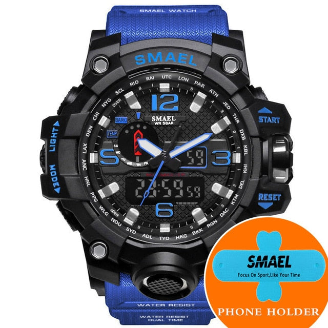 SMAEL Watches Men Sport Watch Man Big Clock Military Watch luxury Army relogio 1545 masculino Alarm LED Digital Watch Waterproof