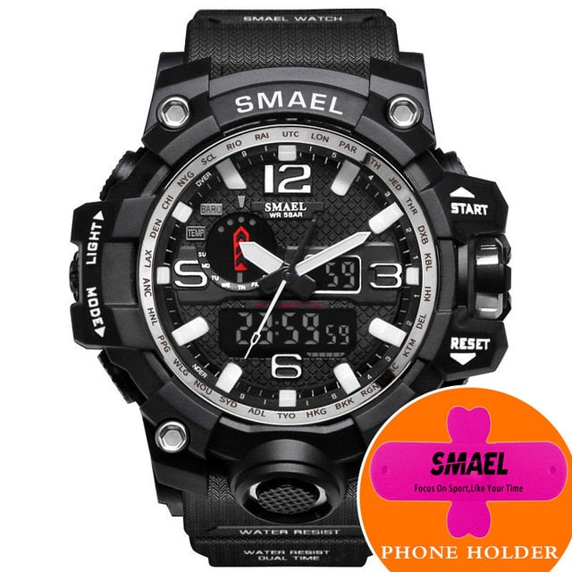 SMAEL Watches Men Sport Watch Man Big Clock Military Watch luxury Army relogio 1545 masculino Alarm LED Digital Watch Waterproof