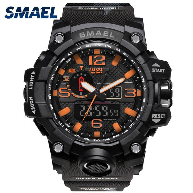 SMAEL Watches Men Sport Watch Man Big Clock Military Watch luxury Army relogio 1545 masculino Alarm LED Digital Watch Waterproof
