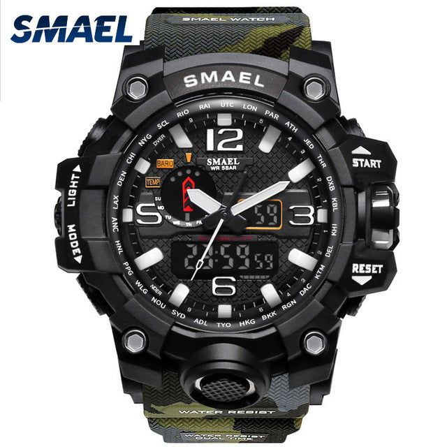 SMAEL Watches Men Sport Watch Man Big Clock Military Watch luxury Army relogio 1545 masculino Alarm LED Digital Watch Waterproof