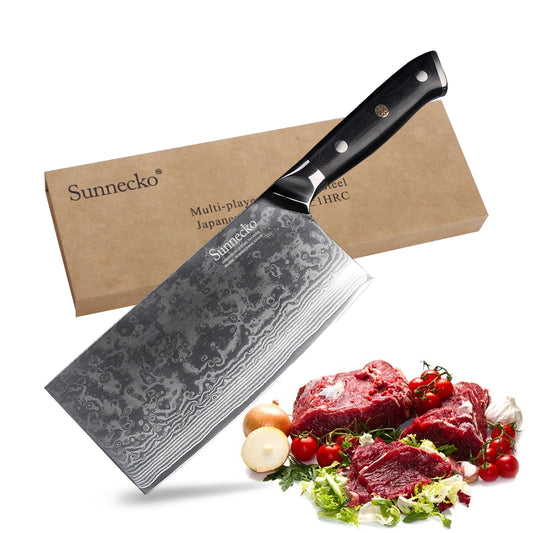 SUNNECKO 7 inch Cleaver Knife Chef Knife Kitchen Knives Japanese 73-Layer Damascus VG10 Steel Sharp 60HRC G10 Handle Cut Tools